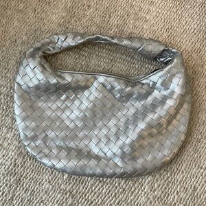 Silver Woven Hobo Bag